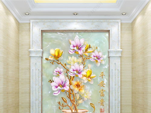 原創(chuàng)精品玉雕花瓶與麥秸畫(huà)在3D玄關(guān)背景墻中的藝術(shù)融合